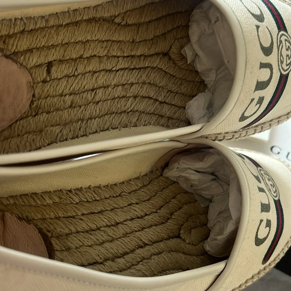 GUCCI Women's GG Logo EU 39 Web cream color Canvas Espadrilles Flats - Picture 5 of 16